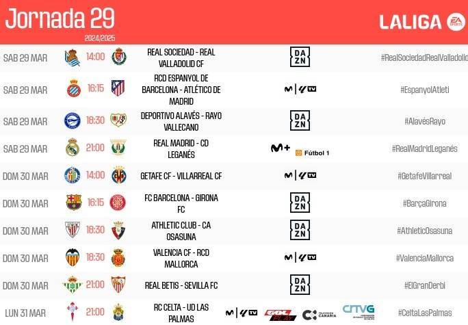 西甲29轮调整：30日23：15巴萨vs赫罗纳 31日1:30毕巴vs奥萨苏纳